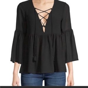 Show Me Your MuMu Black Lace-Up Blouse Small